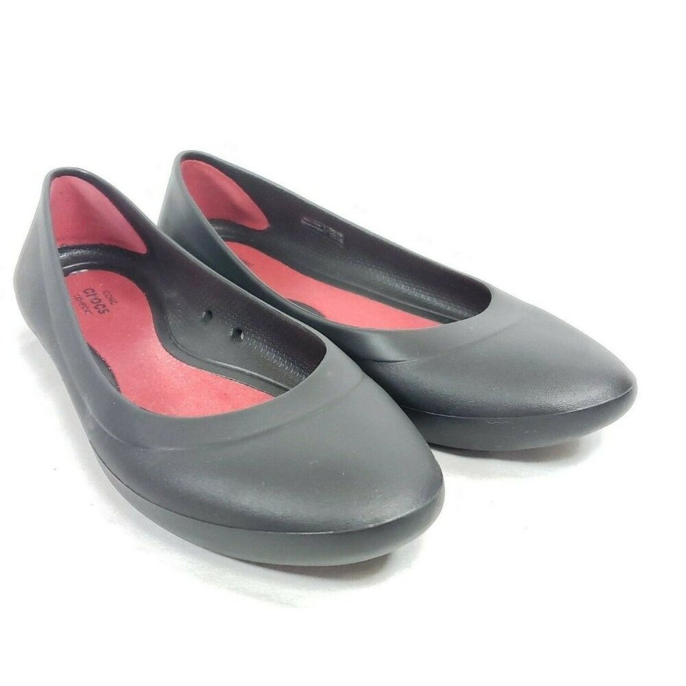 Crocs Ballet Flats Women's Size 8 Black Water Resistant Foam Insoles - Picture 2 of 7